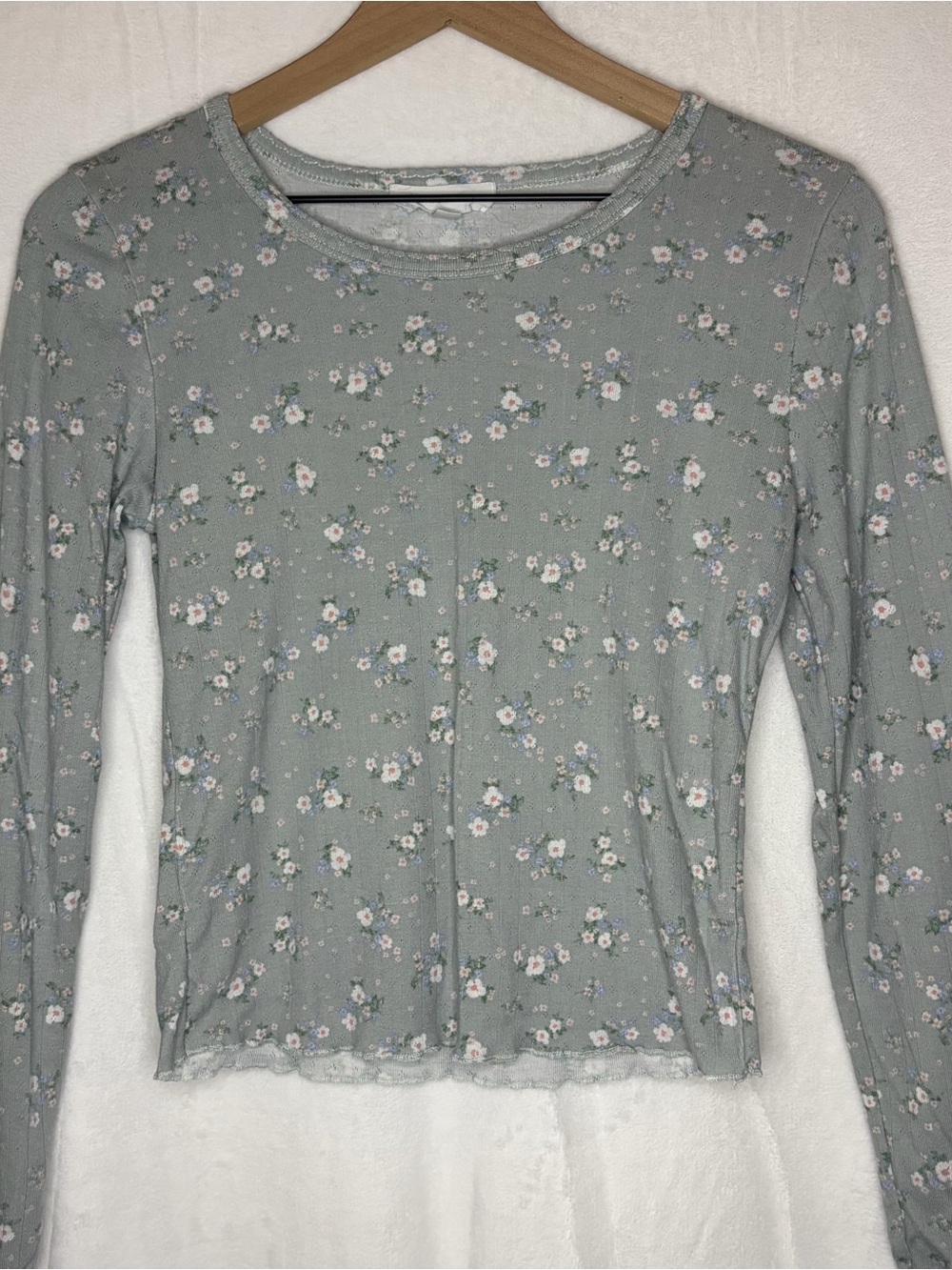 Pink Rose Sage Green Floral Long Sleeve Top